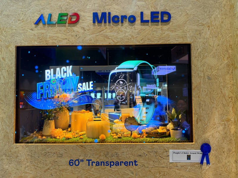 米兰·(milan)60吋高透明度Micro LED显示器获&rdquo;最佳Micro LED技术应用奖&rdquo;，将Micro LED面板透明化之设计特性极致发挥，以可扩展性无缝拼接技术打造，具备600 nits全画面亮度、大于60%穿透率及超过NTSC 110%的优异广色域表现，可依需求灵活应用于各种场域