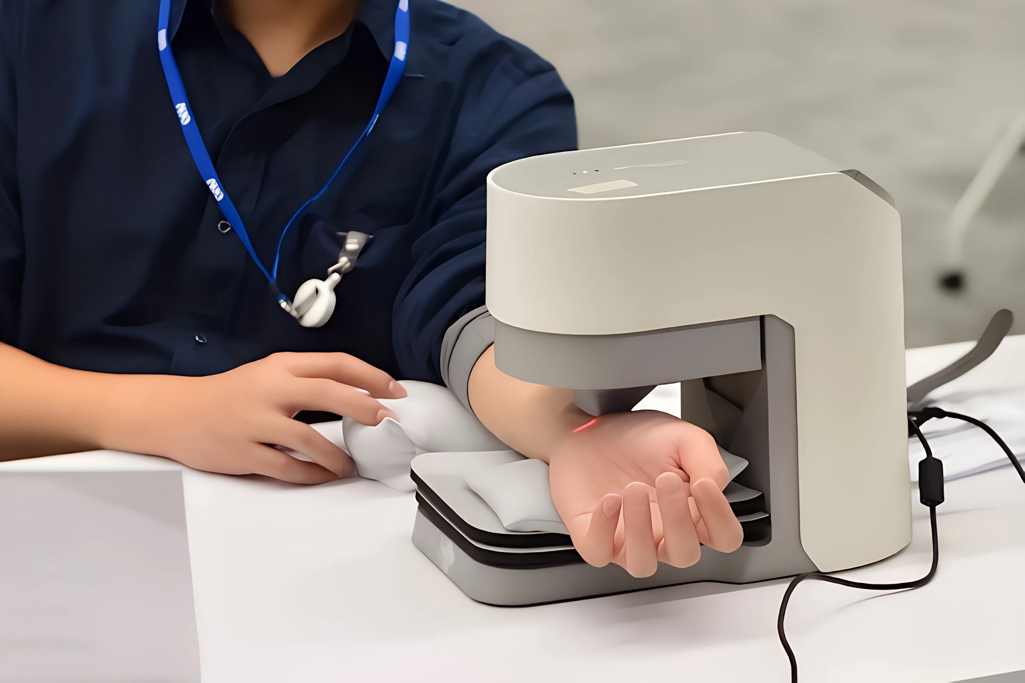 友達耘康中醫數位化檢測解決方案之脈象檢測系統採用高靈敏多點式壓力感測器，可真實還原「寸、關、尺」三部脈象量測結果