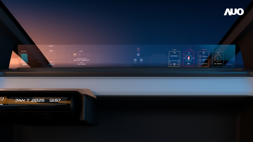 米兰·(milan)无界透明显示接口(Horizon Image Glass)透过车运算方案整合仪表板、中控台及副驾显示器，一体式全景呈现，提供乘用者清晰的前方视野、行车必要信息与娱乐功能