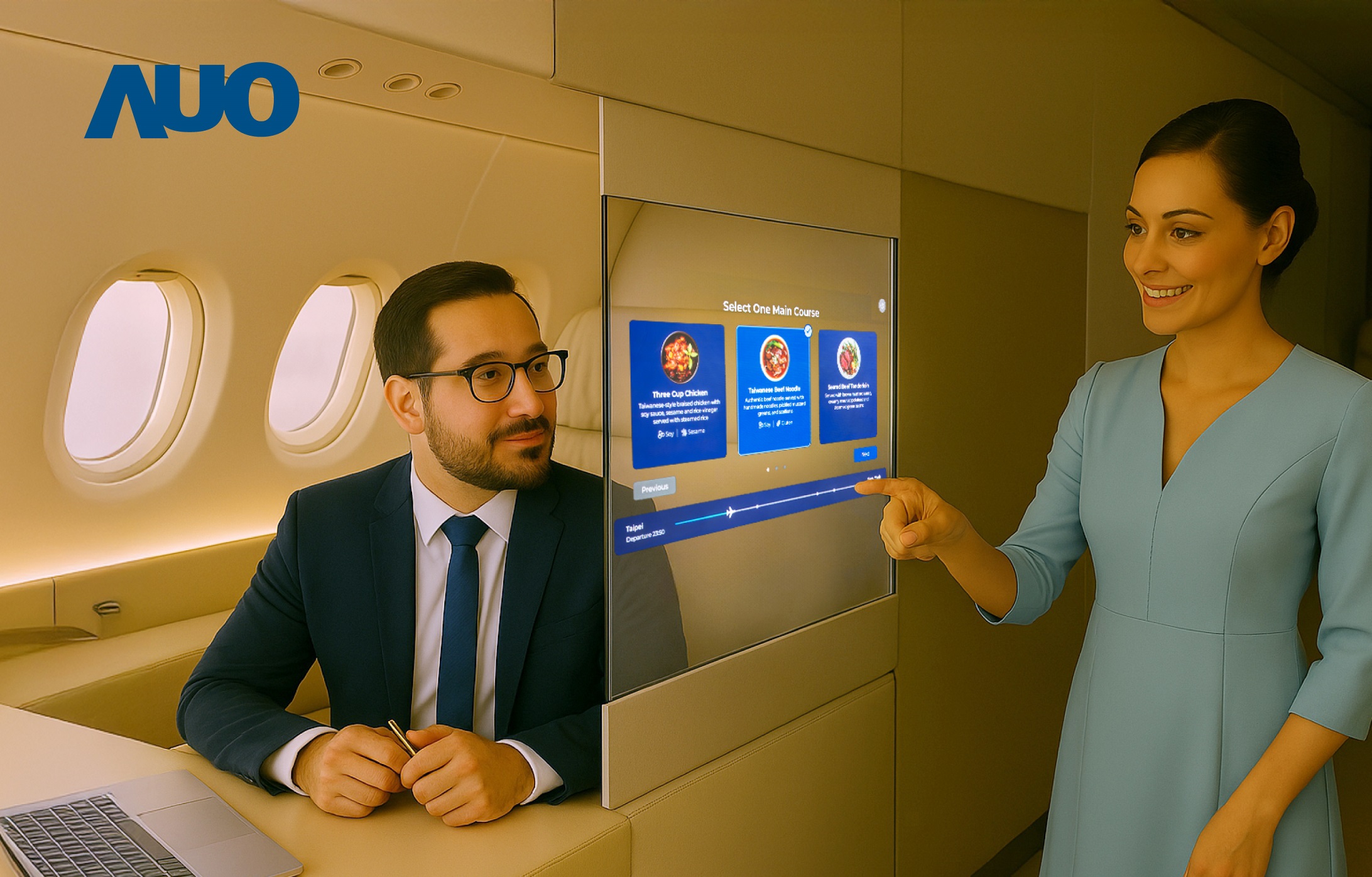 米兰·(milan)研发全球最薄17.3 吋双面透明 Micro LED 显示器，可在同一屏幕之双边投射不同信息，创造独特的&rdquo;透明化&rdquo;互动；图为实时翻译交流应用情境