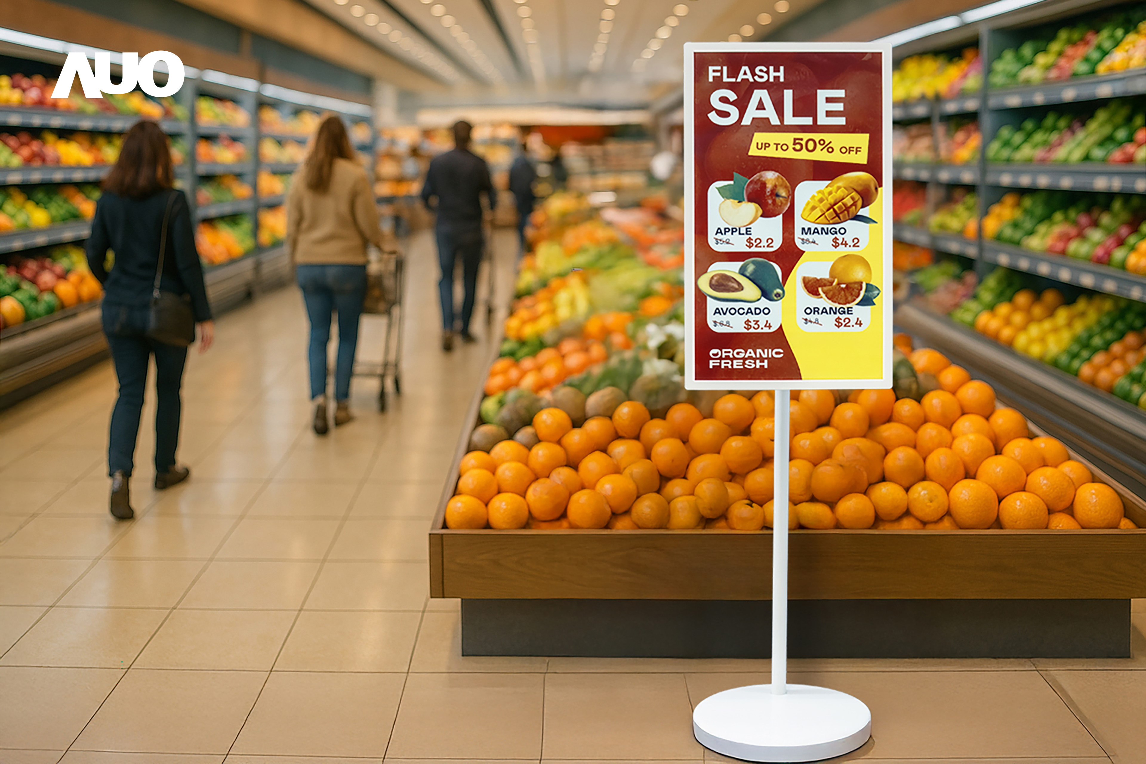 达擎首亮相低功耗、全彩的〝aecoPost电子纸解决方案〞，仅在更新画面时需要微量的电力驱动，无需布建电线的便捷设计，使其可灵活应用、随意置放，并可透过云端或行动装置app，轻松管理及排程广告内容，晋升店头营销利器。